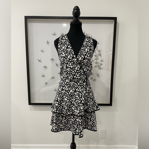 BANANA REPUBLIC Abstract Squiggly Print Flounce Dress SIZE 2 - Picture 6 of 7